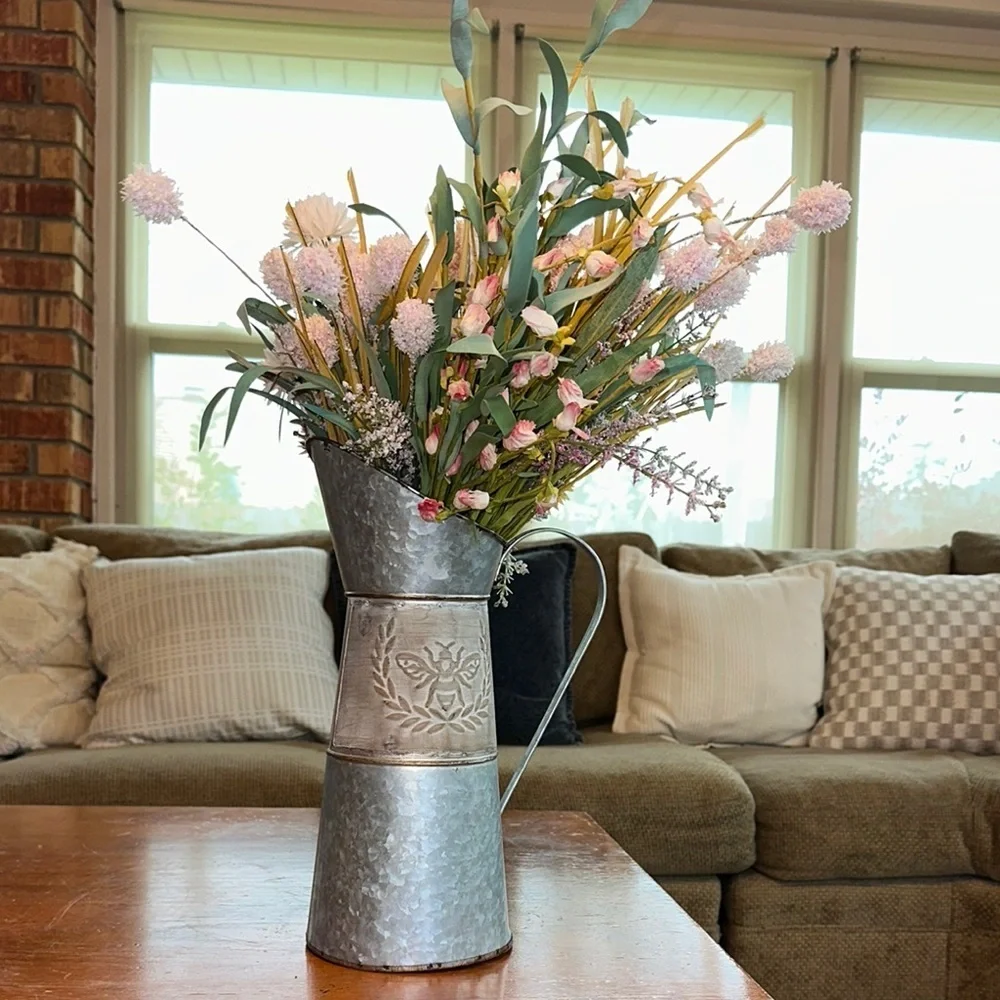 Rustic Metal Vase with beautiful artificial flowers